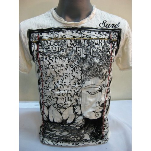 T-shirt Sure Design Buddha Sanscrito Cotone nero su bianco