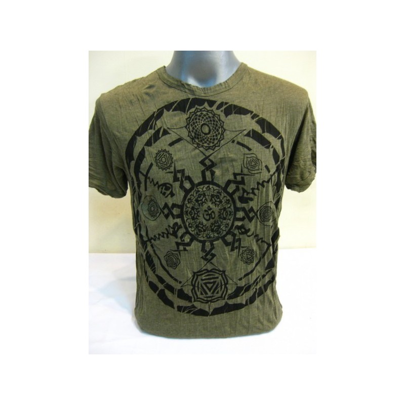 T-shirt Sure Design Chakra Ohm Mandala Cotone nero su verde