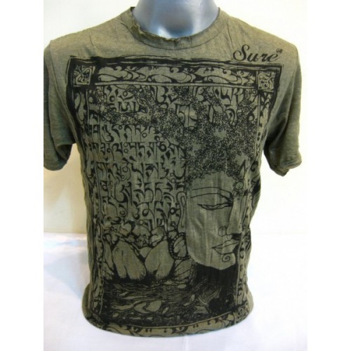 T-shirt Sure Design Sanskrit Buddha Cotone nero su verde