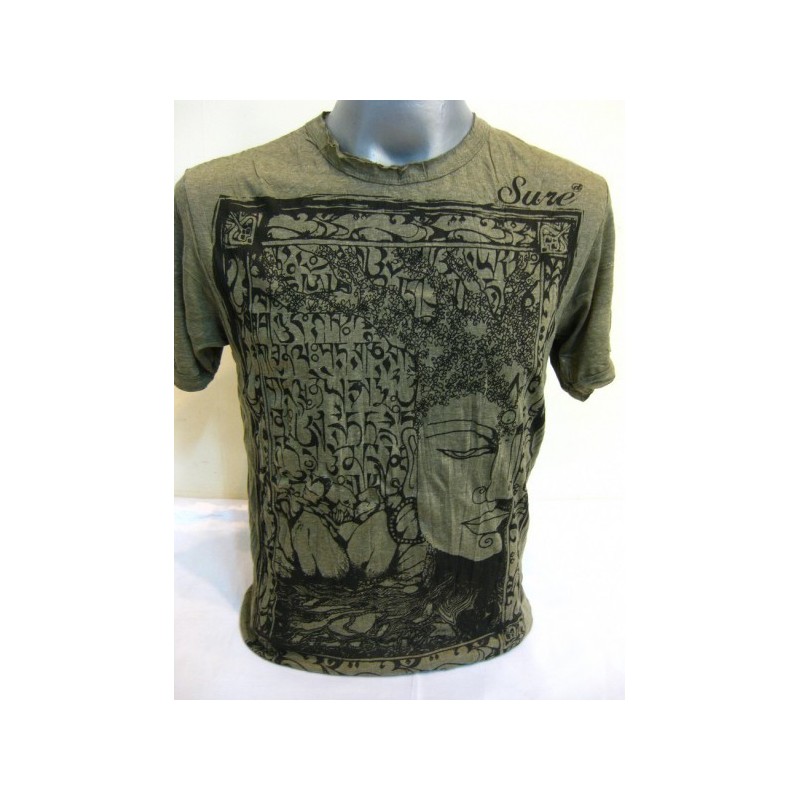 T-shirt Sure Design Sanskrit Buddha Cotone nero su verde