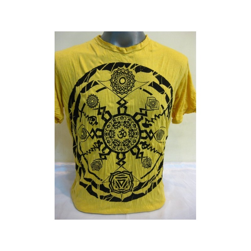 T-shirt Sure Design Chakra Ohm Mandala Cotone nero su giallo