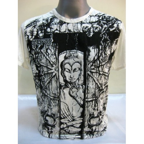 T-shirt Sure Design Meditation Buddha Cotone nero su bianco